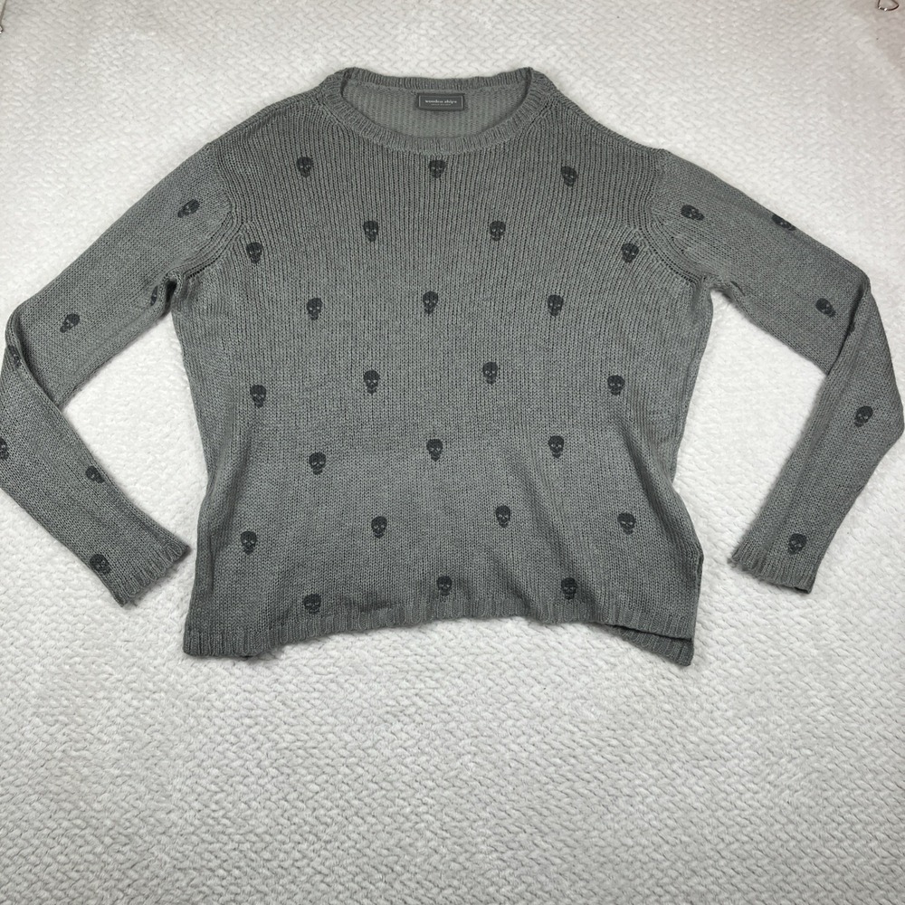 Wooden Ships Skull Print Wool Mohair Blend Knit Long Sleeve Sweater Womens S/M